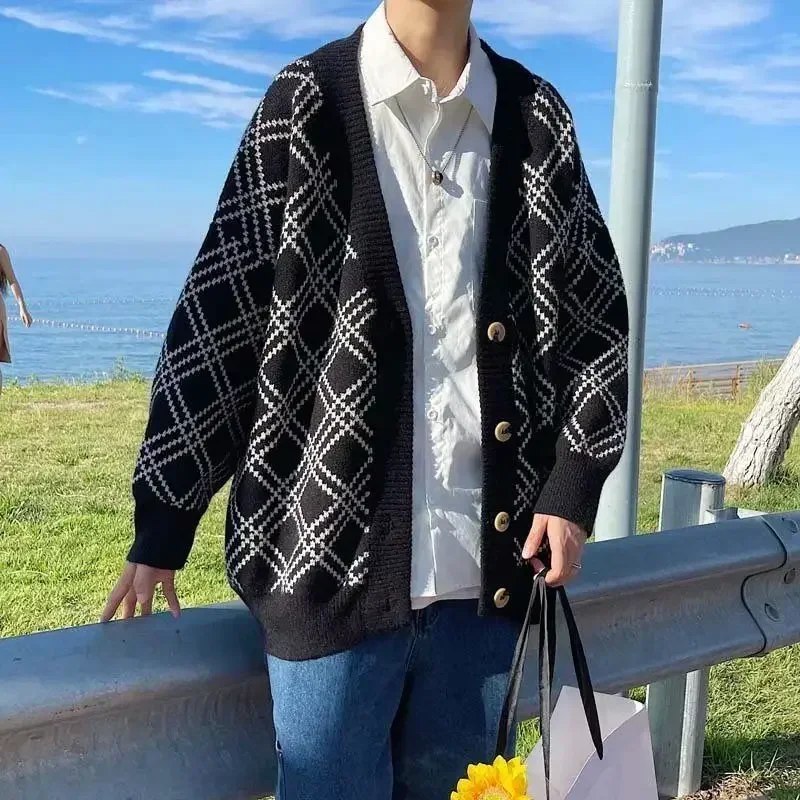 Men's Clothing Plaid Knit Swea - Winter Clothing Meme review and price